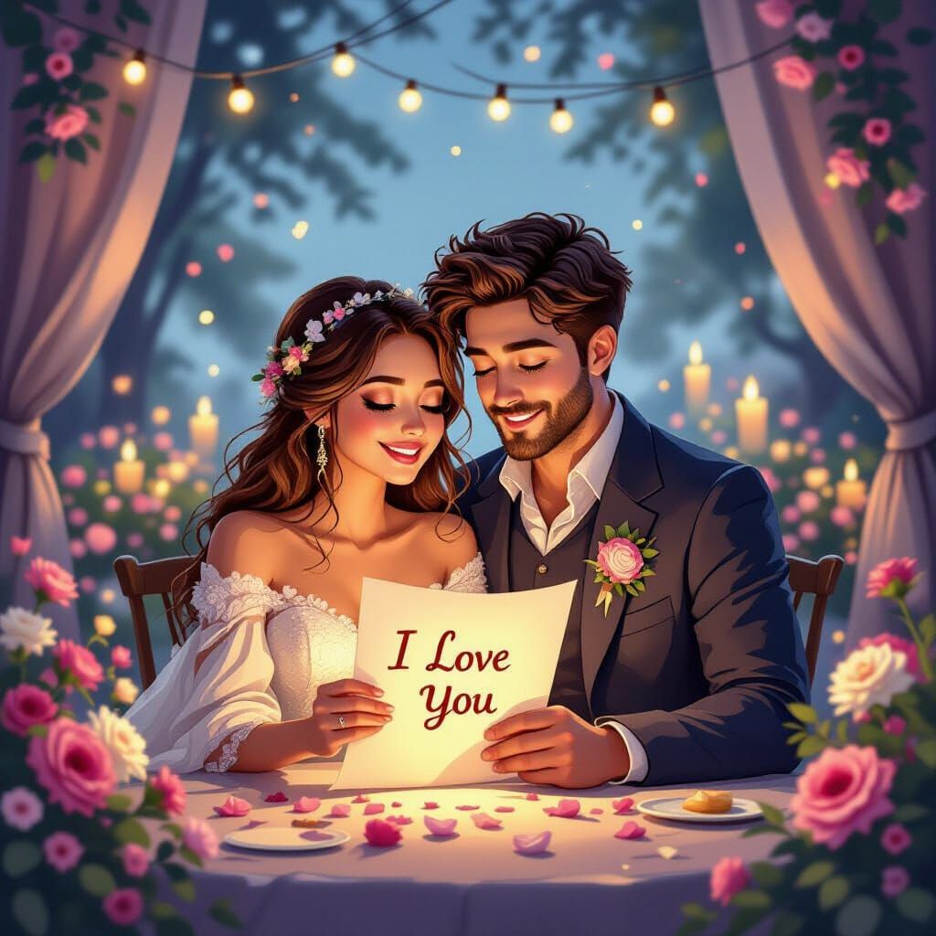 Romantic Couple's Embrace in a Dreamy Fairytale Scene