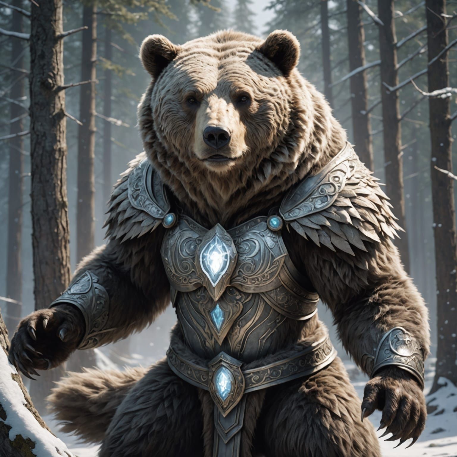 Bear Goddess Charging: Mythical Grey Fur