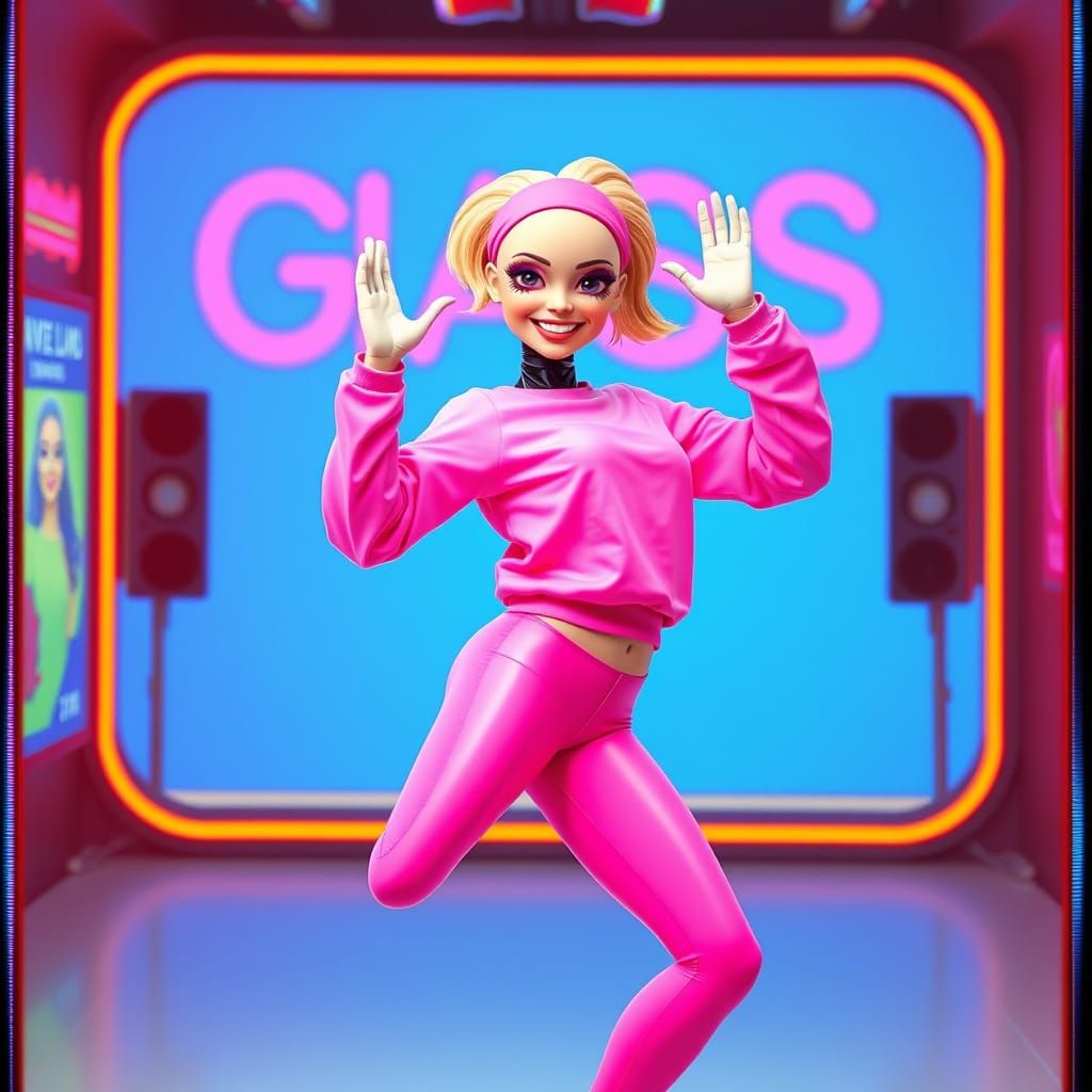 Retro 90s Android Aerobics Instructor in Neon