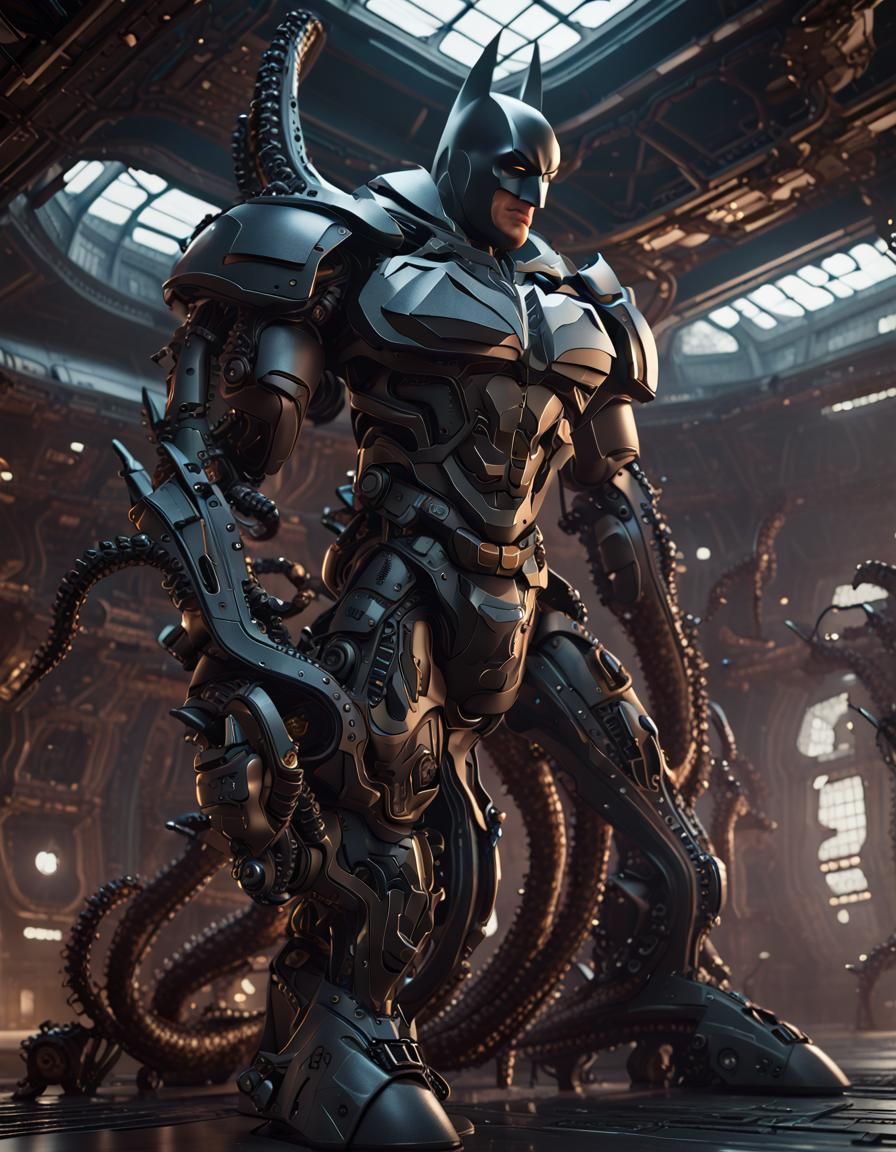 Futuristic Tentacle Batman Mech in Dark Fantasy Style