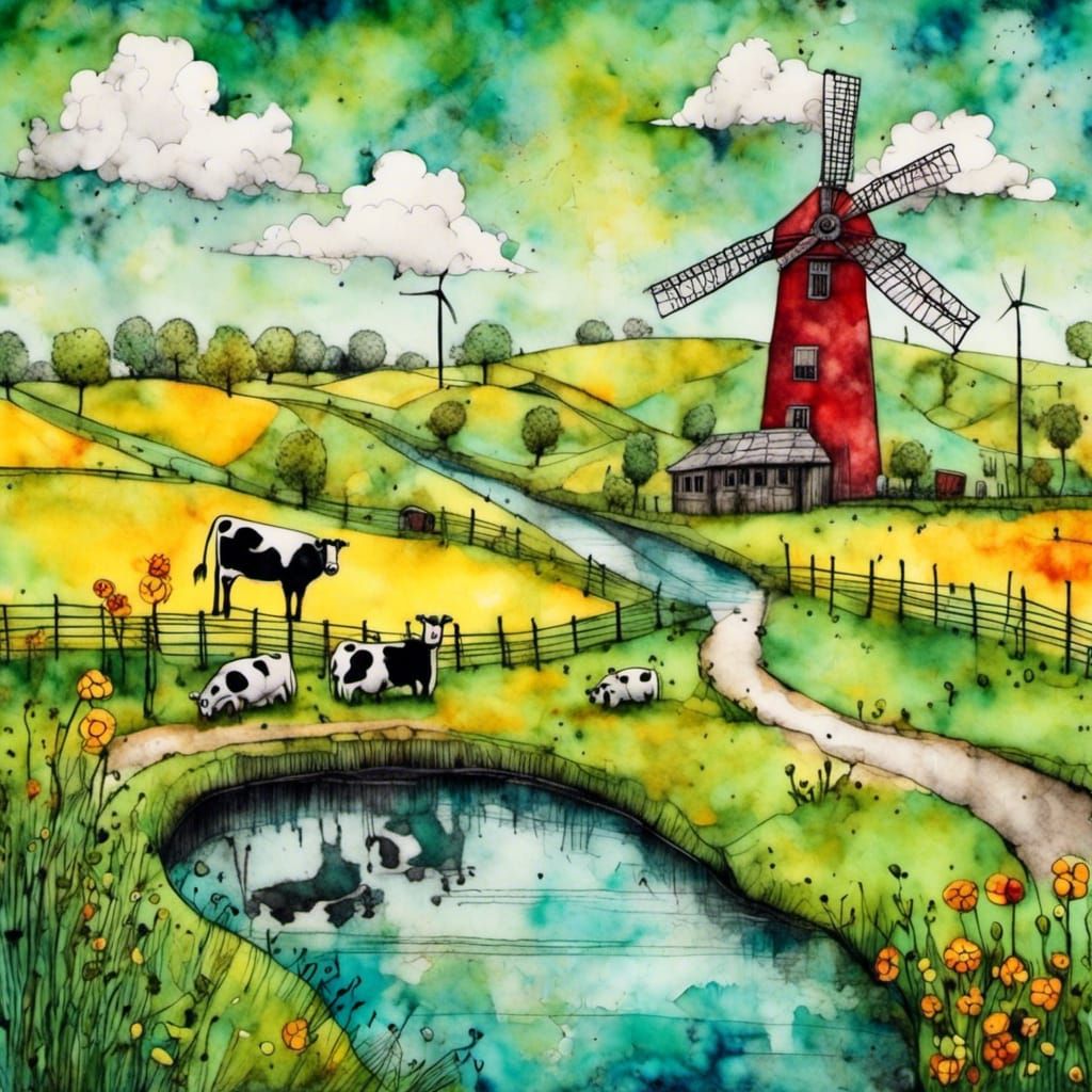 Sketchbook Dutch polder landscape