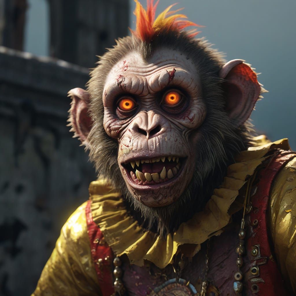 Zombie Monkey Clown at Alcatraz: Digital Art