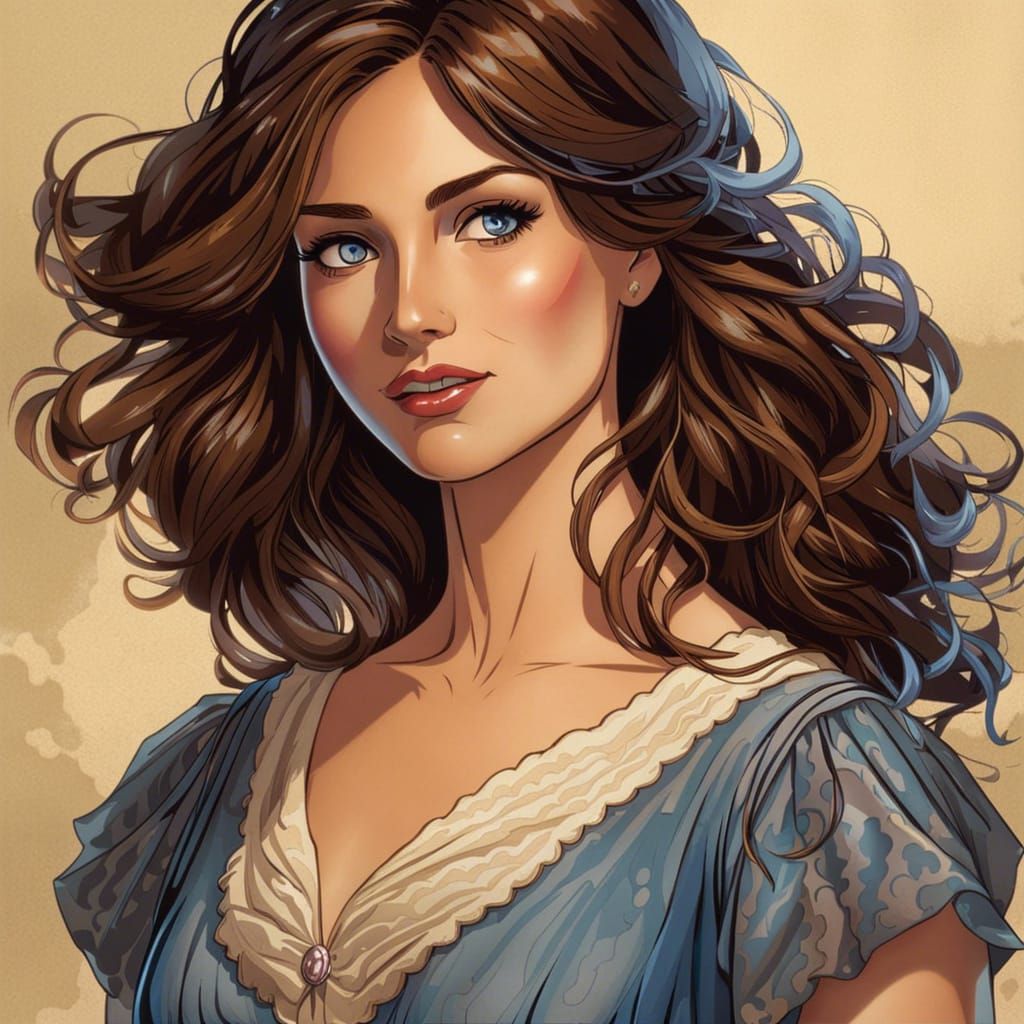 Southern Belle on Plantation in Comic Book Style
