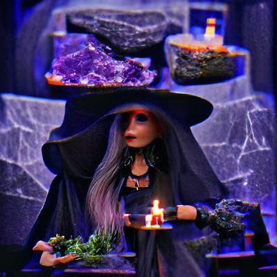 Witch at Dark Altar: A Magical Scene