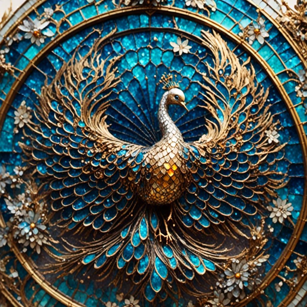 Stained-Glass Peacock in Purple Fantasy Style