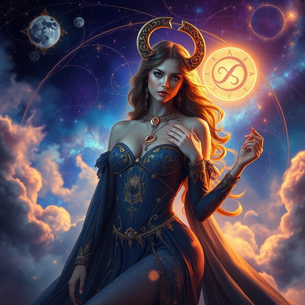 Mystical Virgo Goddess in Celestial Attire