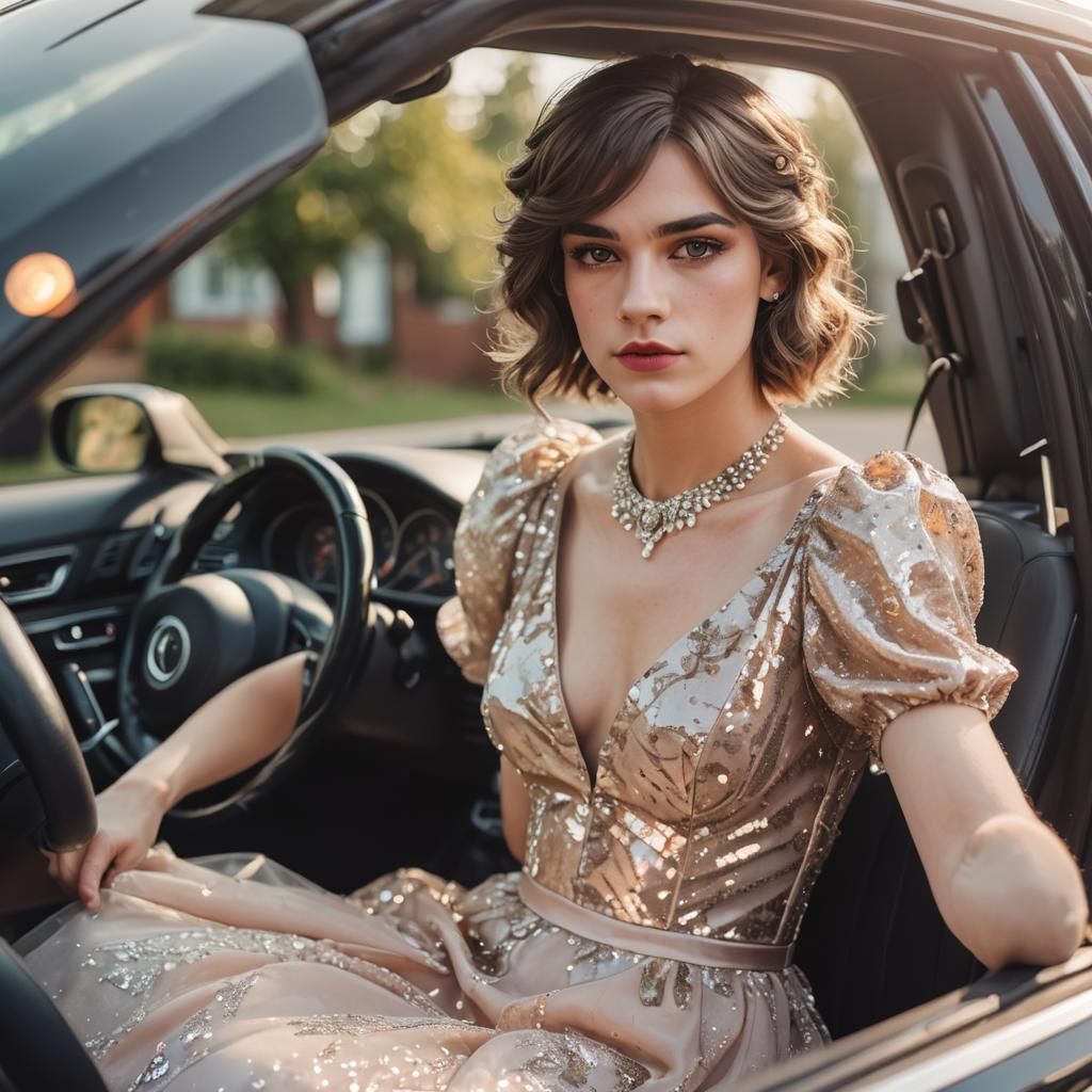 Boy in Prom Dress Driving: Professional Photography