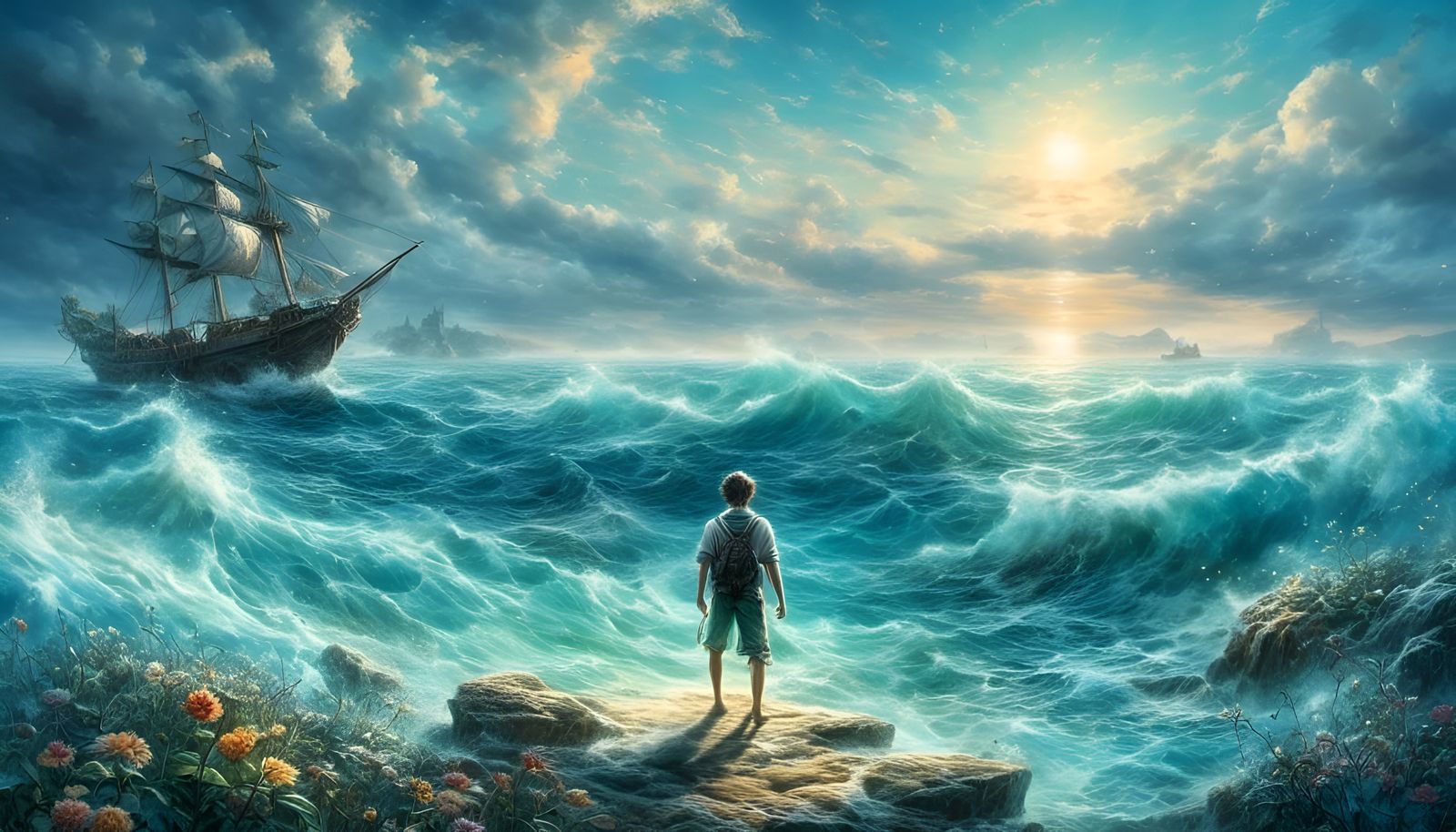Ethereal Sailor in Ocean Scene