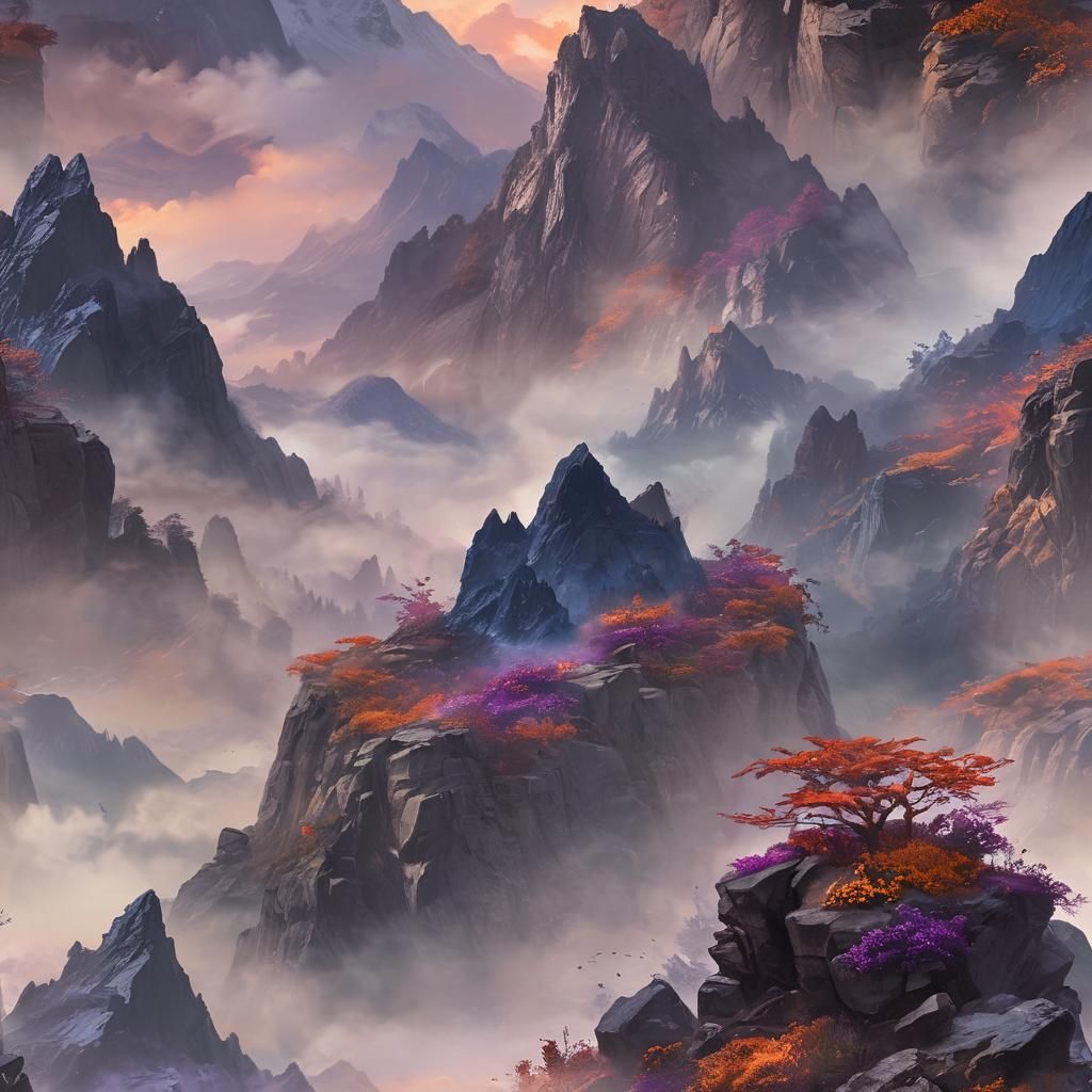 Mythical Gods Gather Atop Misty Mountain Range