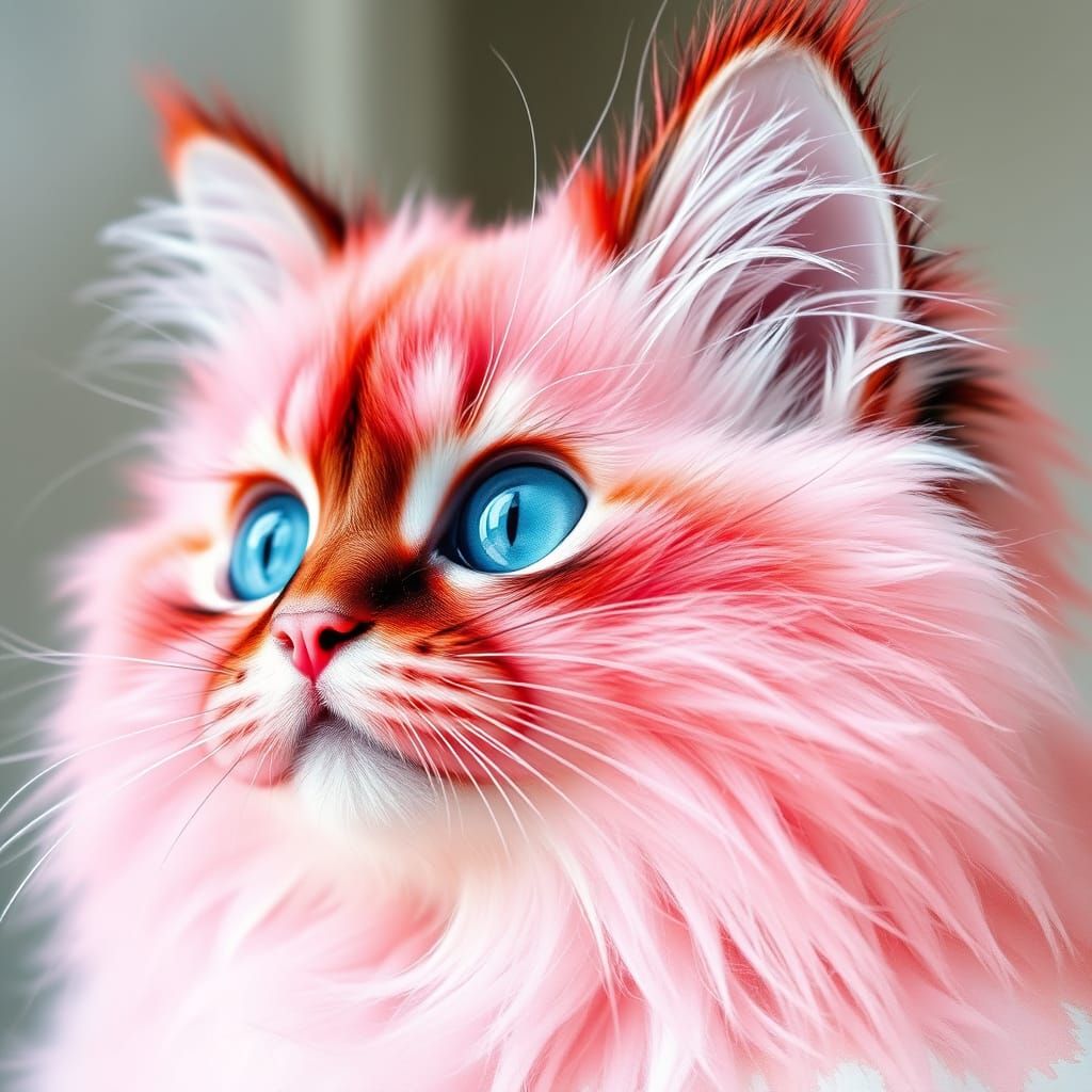 Stunning Ragdoll Cat with Vibrant Strawberry Pink Fur and Br...