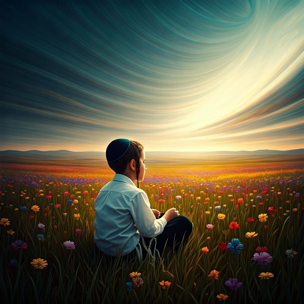 Boy in Dreamlike Field, Surrealist Art