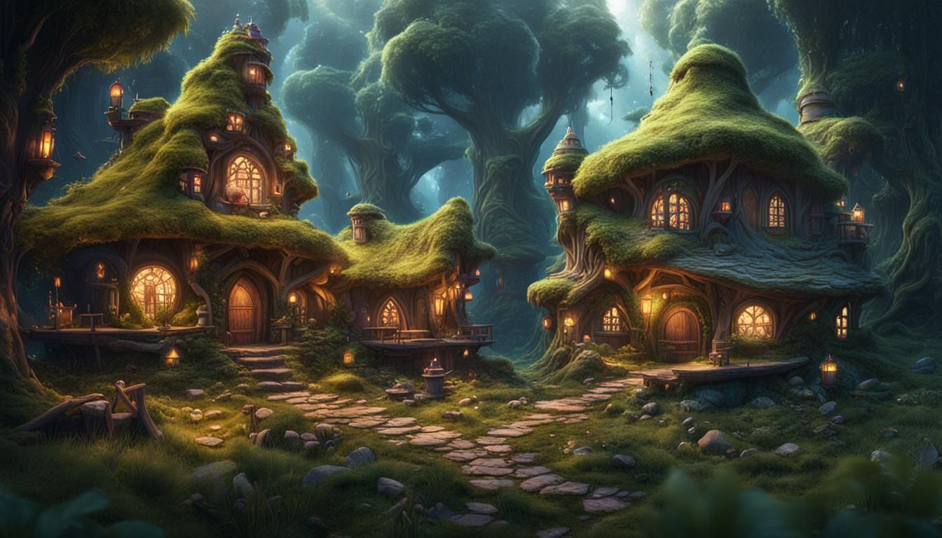 Enchanting Fairy Village in Forest Concept Art