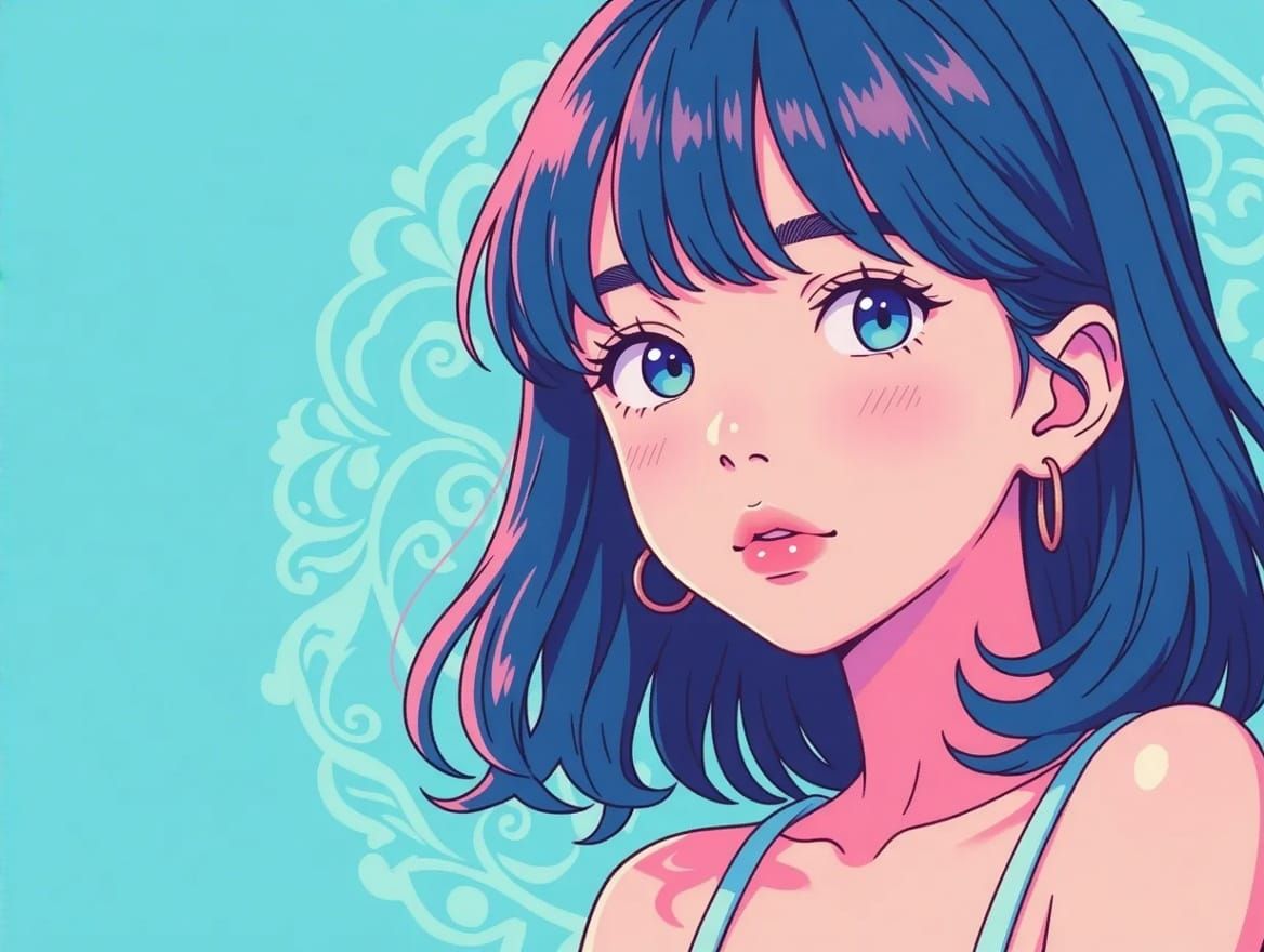 Anime-Inspired Portrait of a Young Woman in Pastel Colors