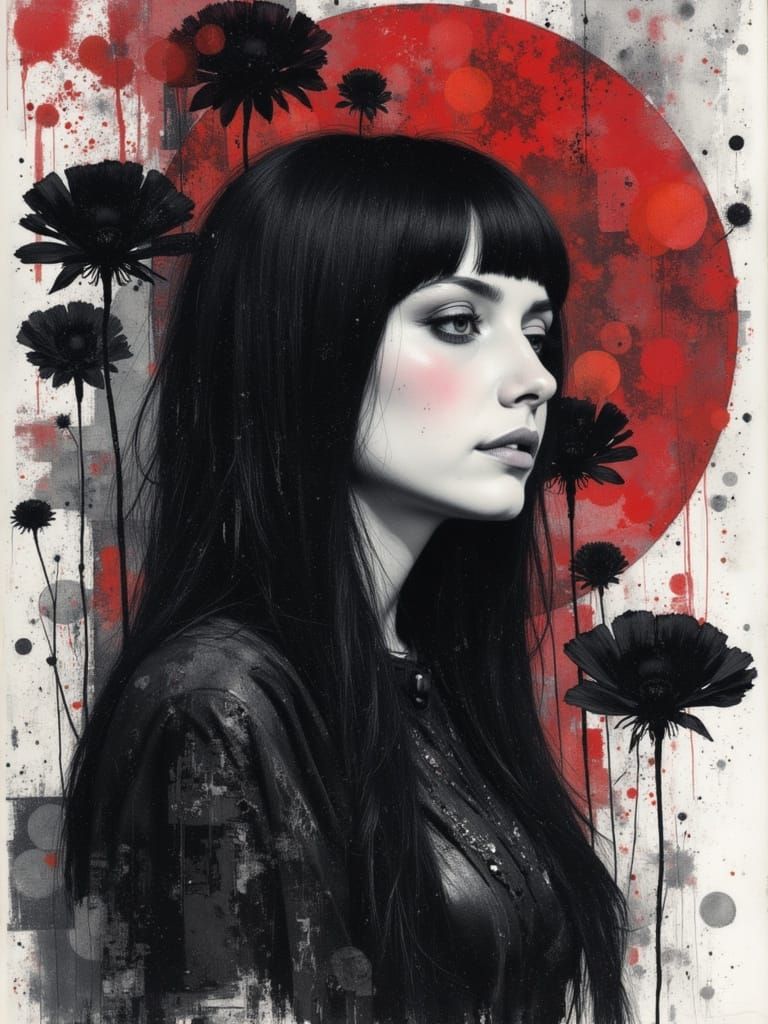 Ethereal Goth Woman in Watercolor and Alcohol Ink