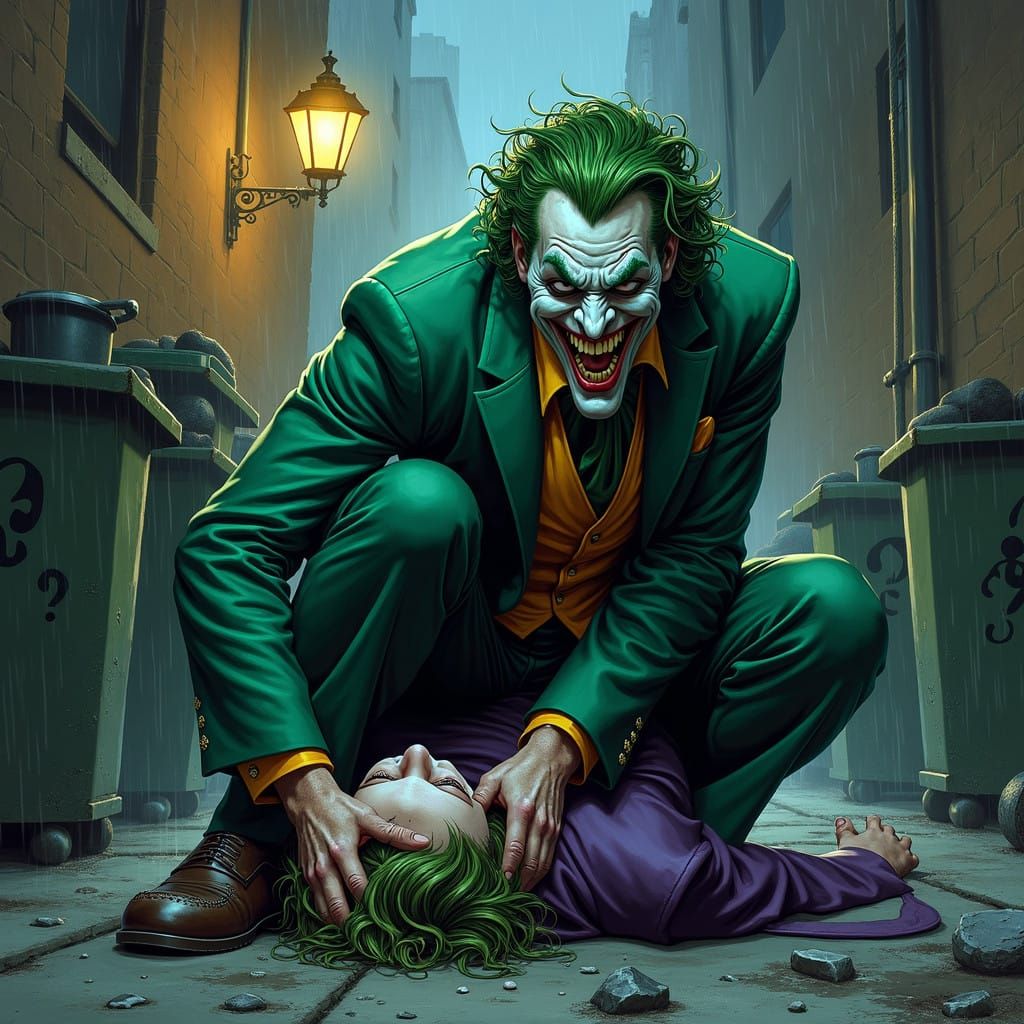 Joker Confronts Riddler in Dark, Gritty Gotham City Alley