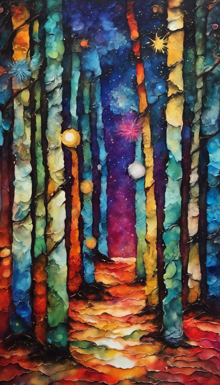 Maple Forest: Alcohol Ink Art in Expressionist Style