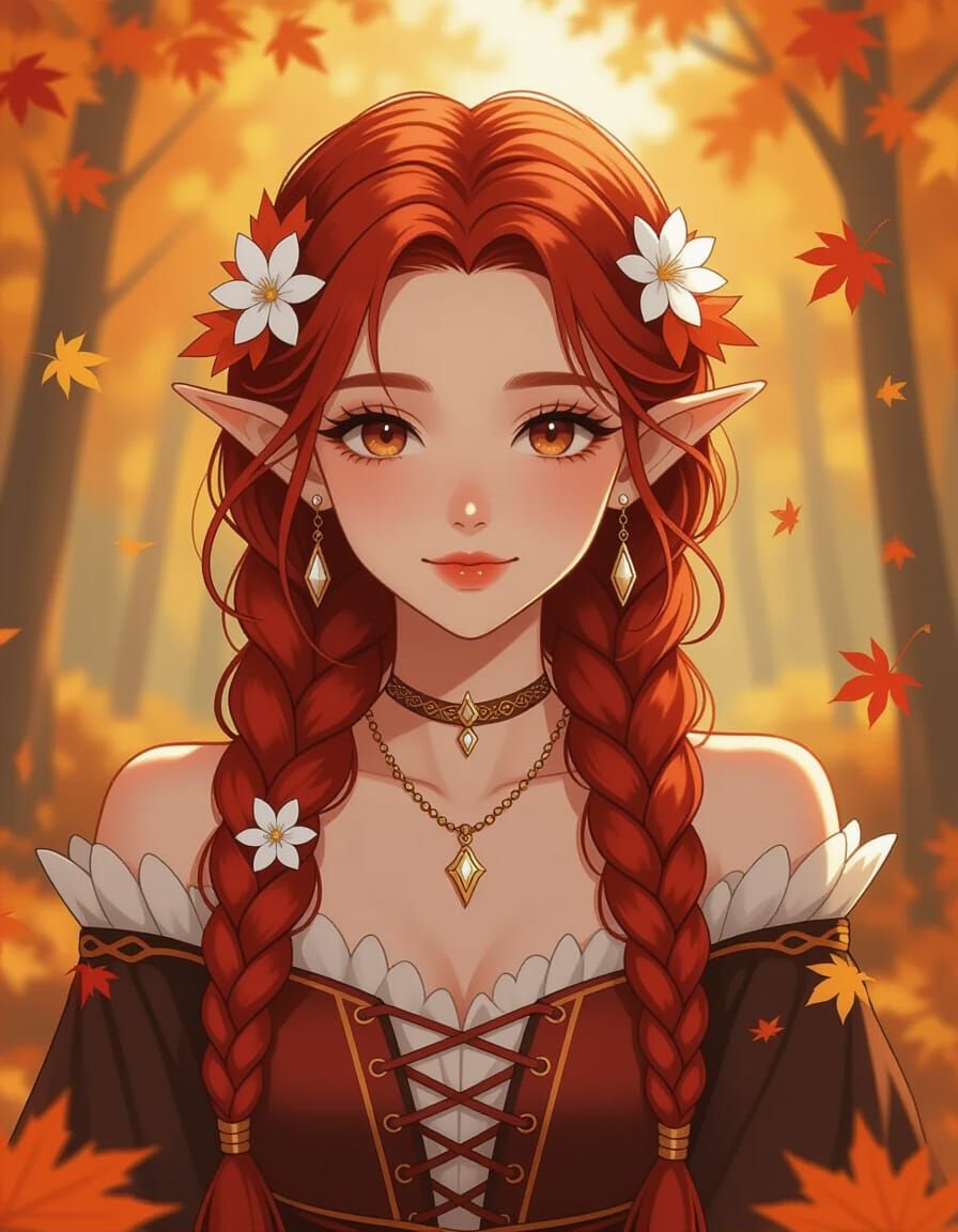 Ethereal Drow in Autumn Forest: Genshin Impact Anime Style