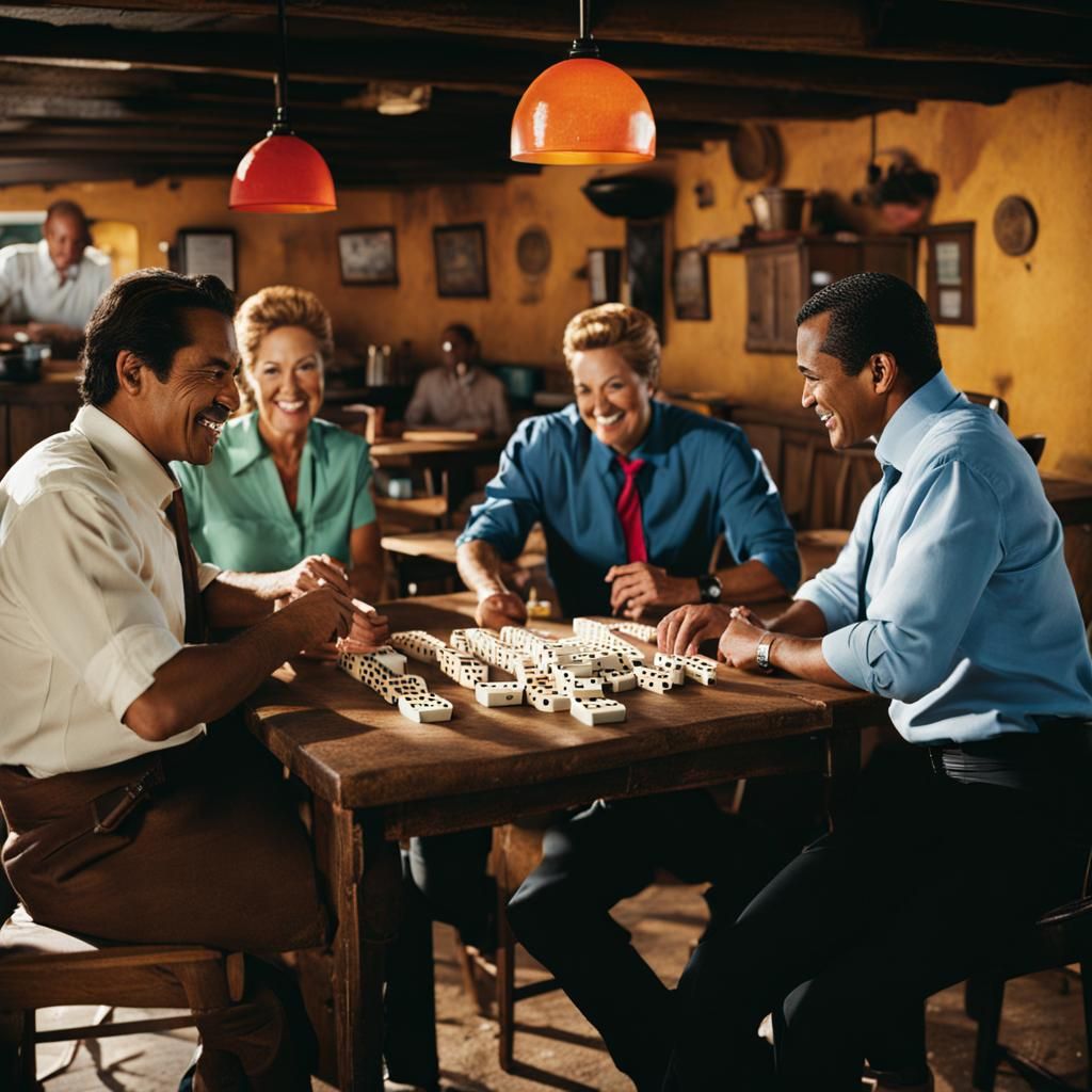 Office Workers Play Dominoes in Mexican Cantina