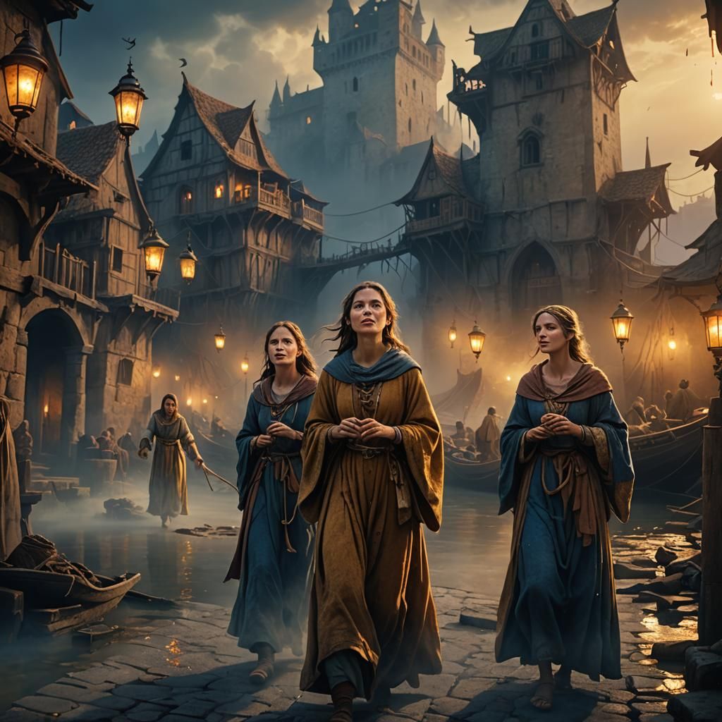 Distressed Women in Mystical Medieval Port