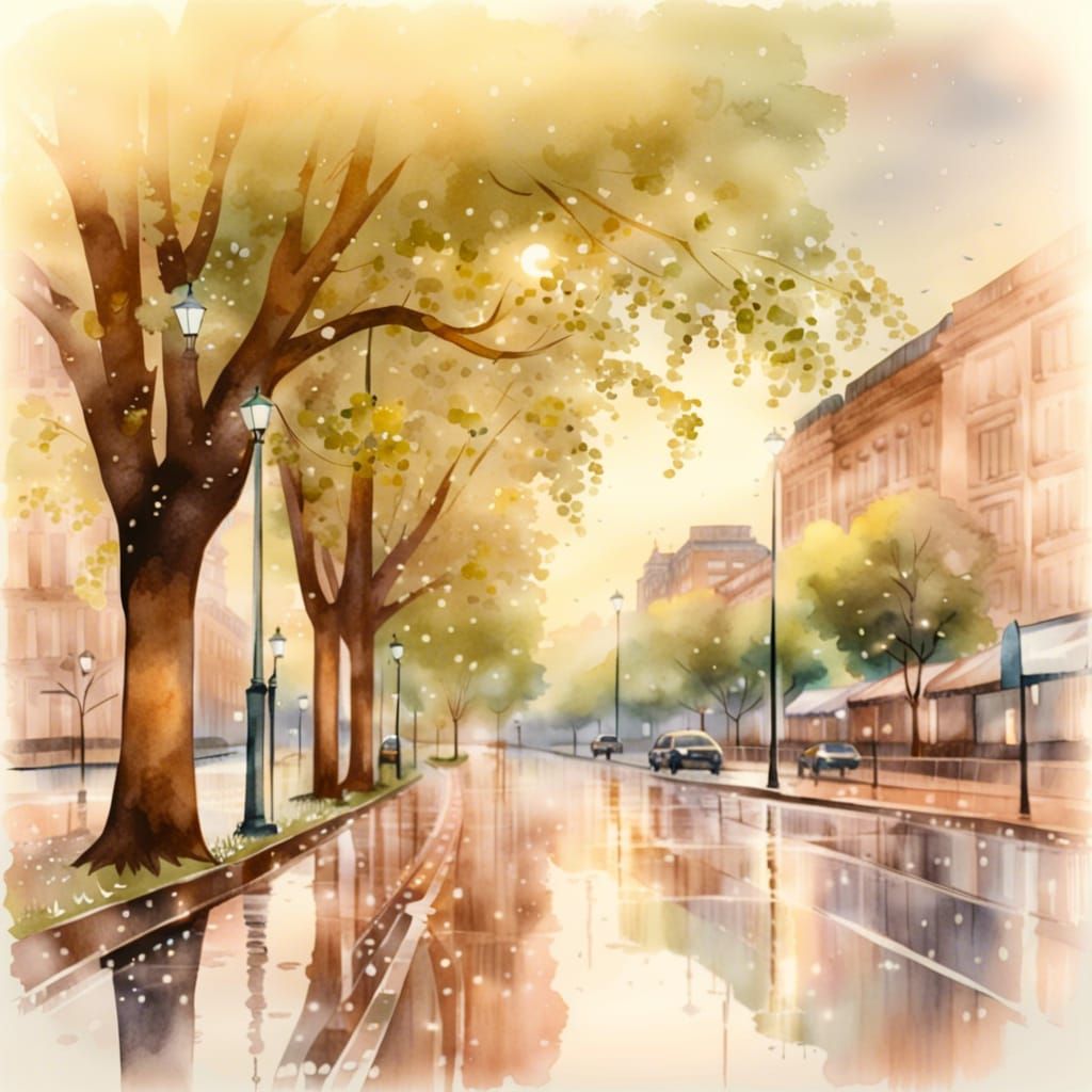 City Boulevard with Chestnut Trees After Rain