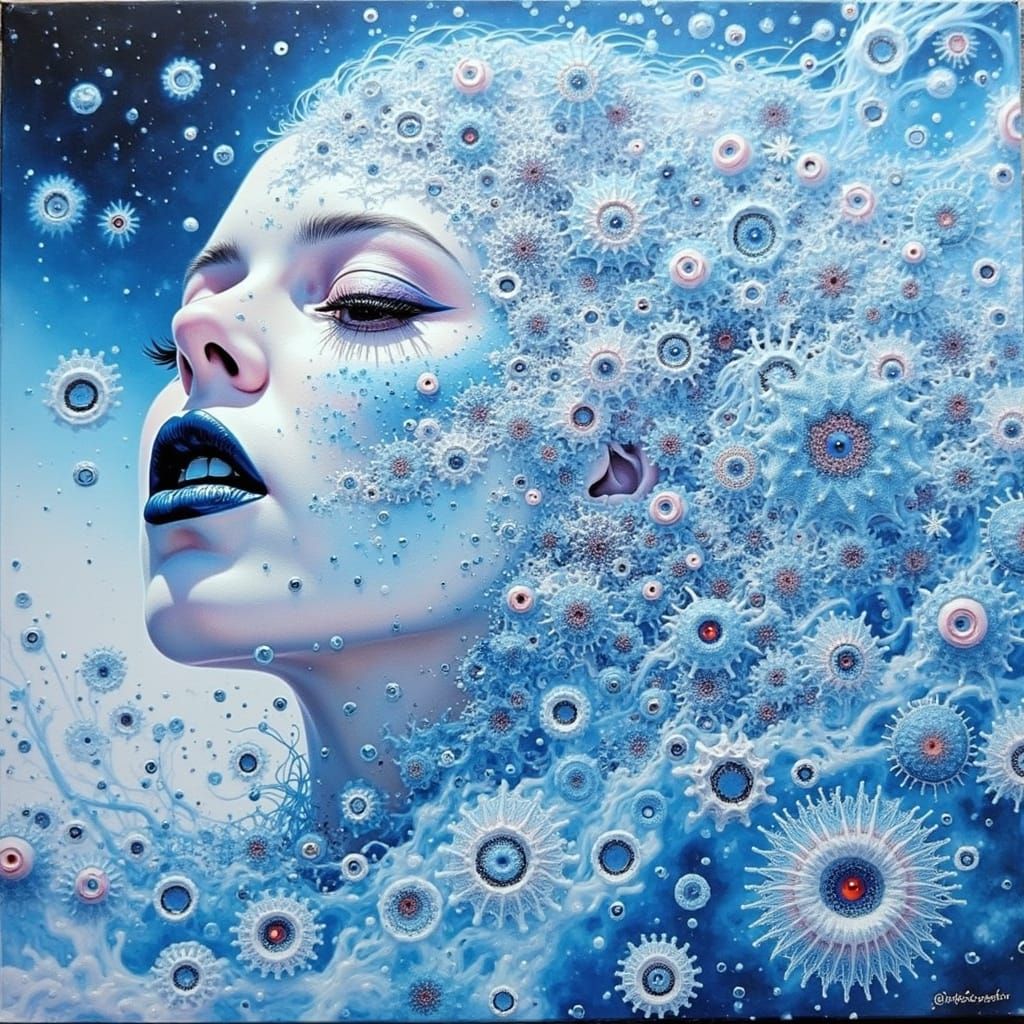 Ethereal Sonarpunk Goddess in Crimson and Azure