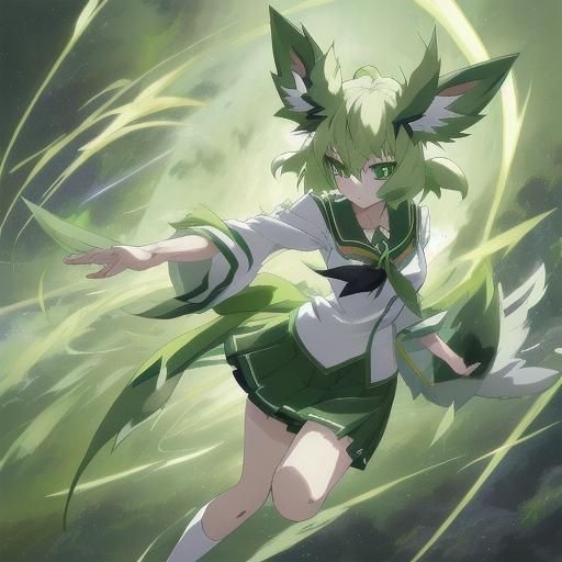 Leafeon Inspired Girl in Anime Style Uniform