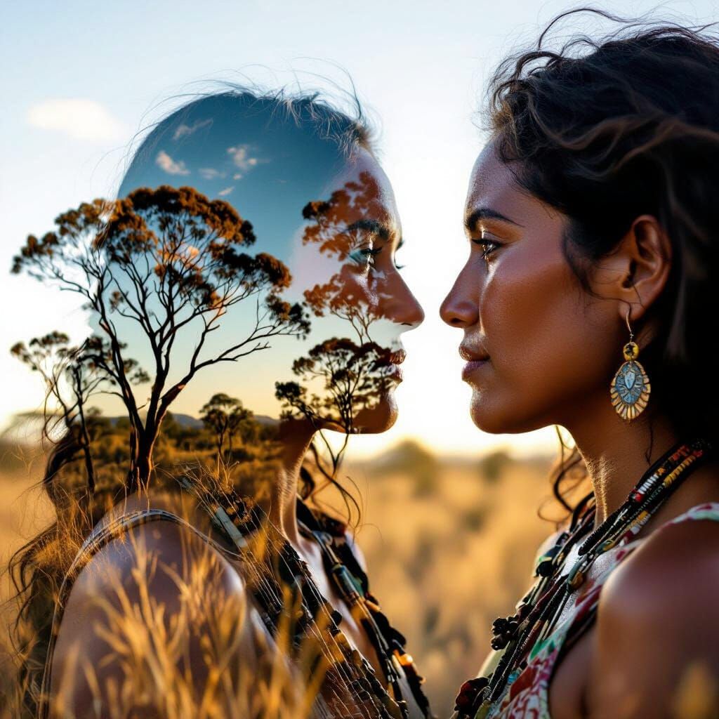 Aboriginal Woman Merged with Australian Scrublands