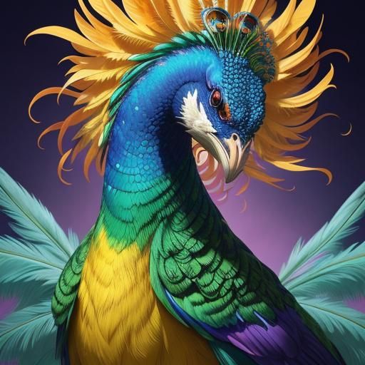 Surreal Dragon Peacock Woman in Abstract Impressionism