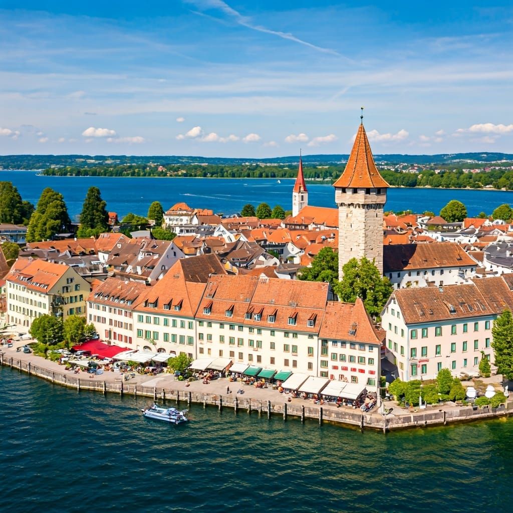Bird's eye view of Lindau, Bavaria with the Thieves Tower