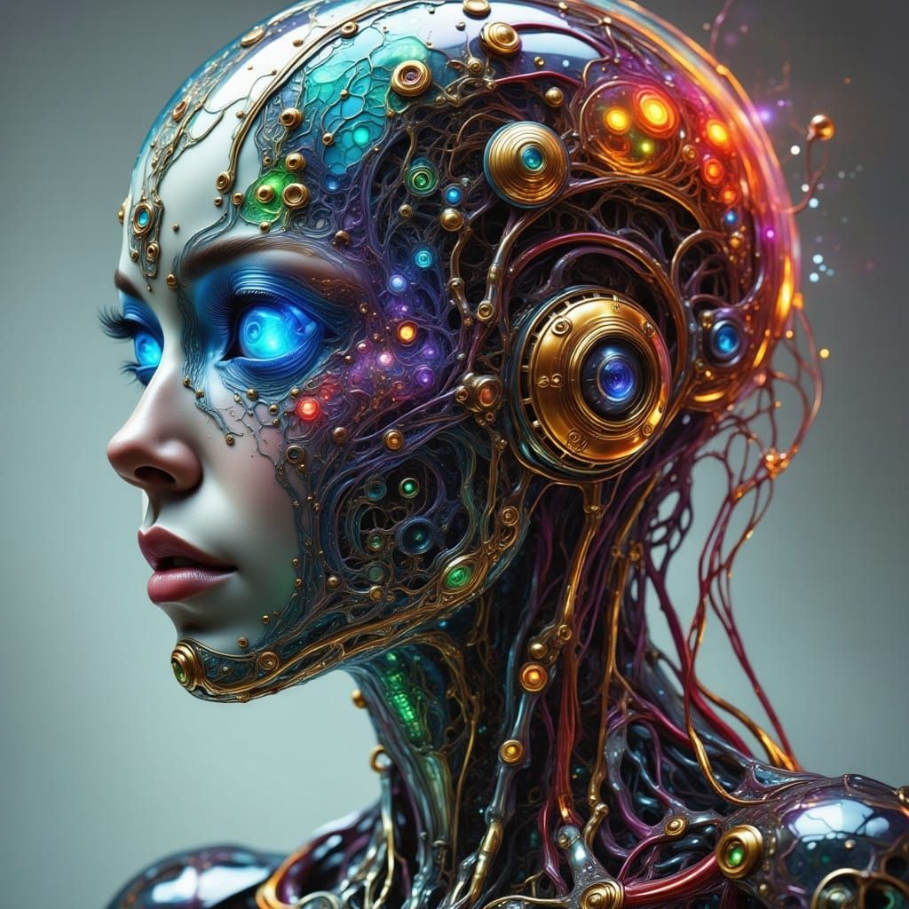 Cybernetic Portrait with Intricate Mechanical Details