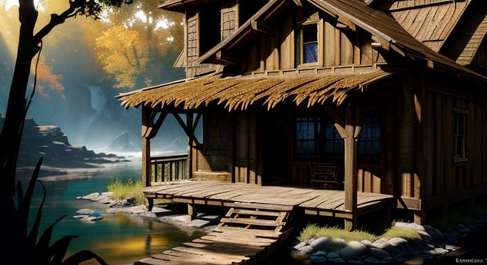 Dog Lounging on Louisiana Shack in Alcohol Ink