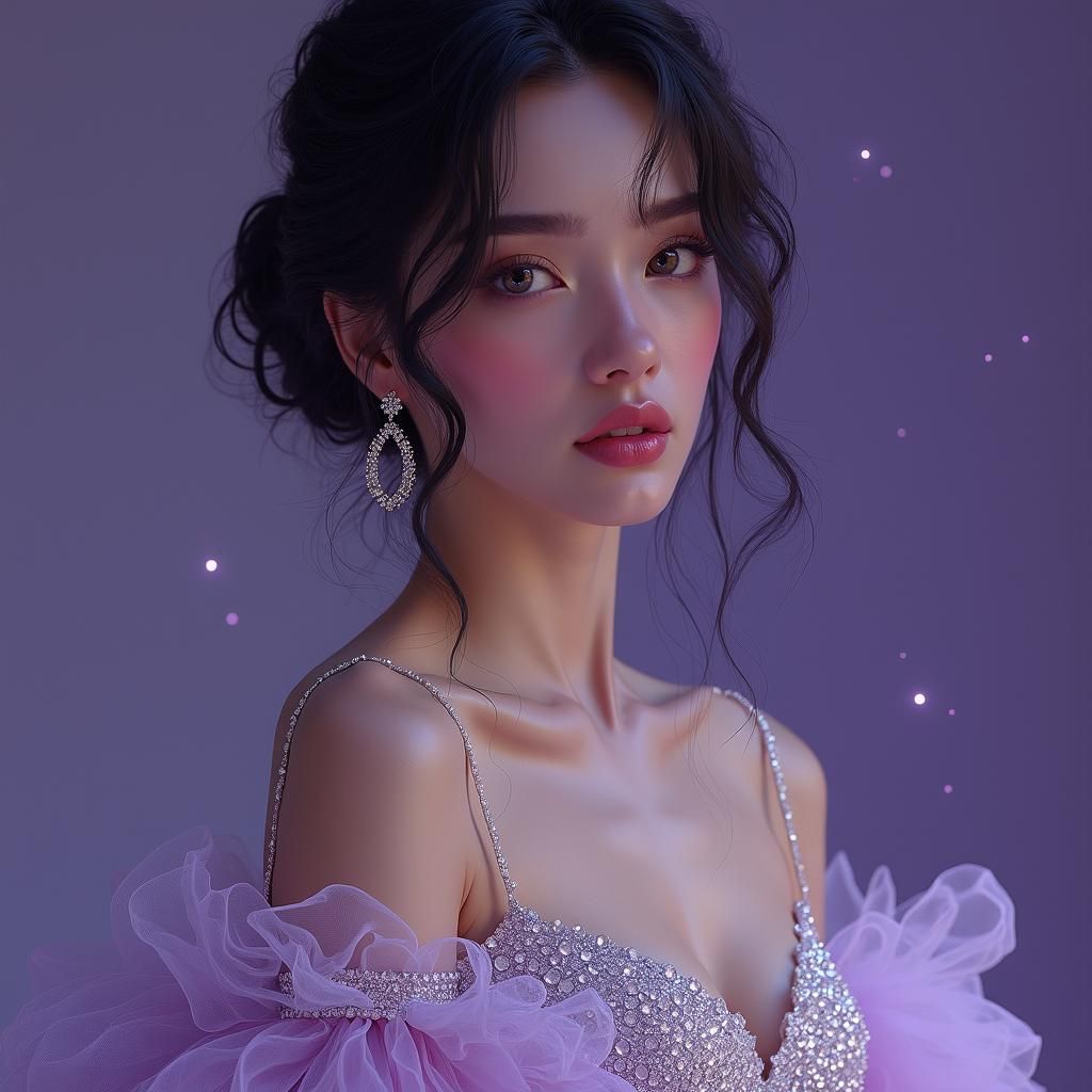 Stunning Woman in Diamond Gown: Digital Art