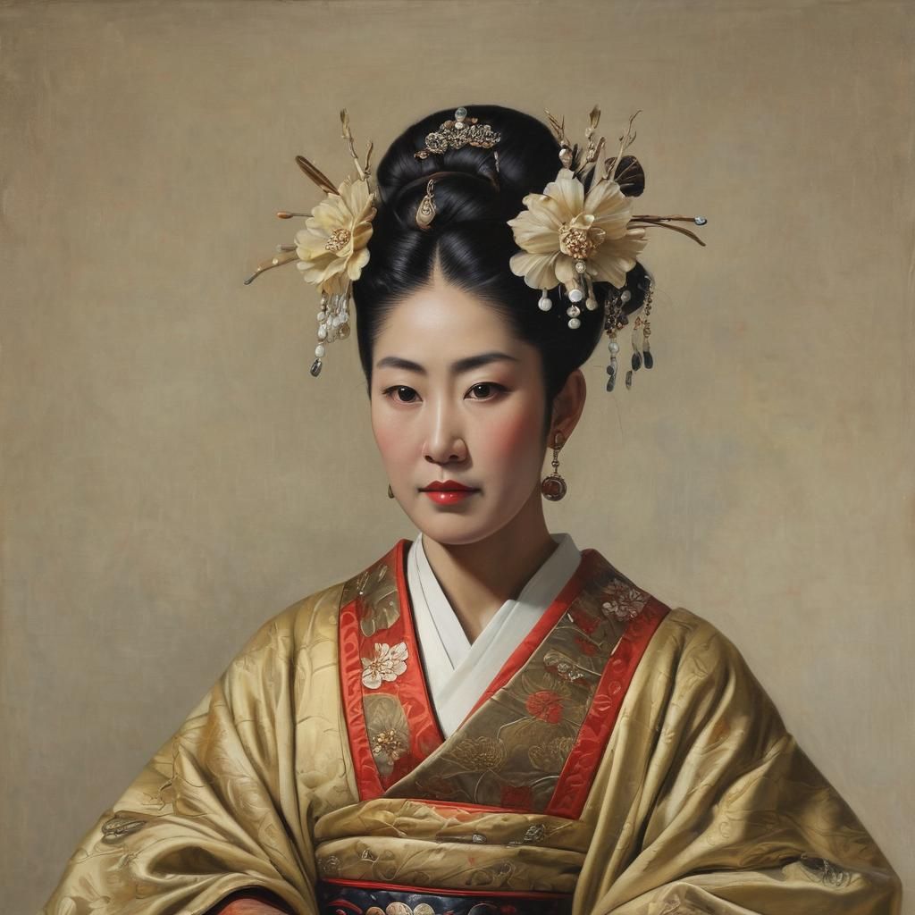 Ancient Japanese Queen Portrait in Oil Paint