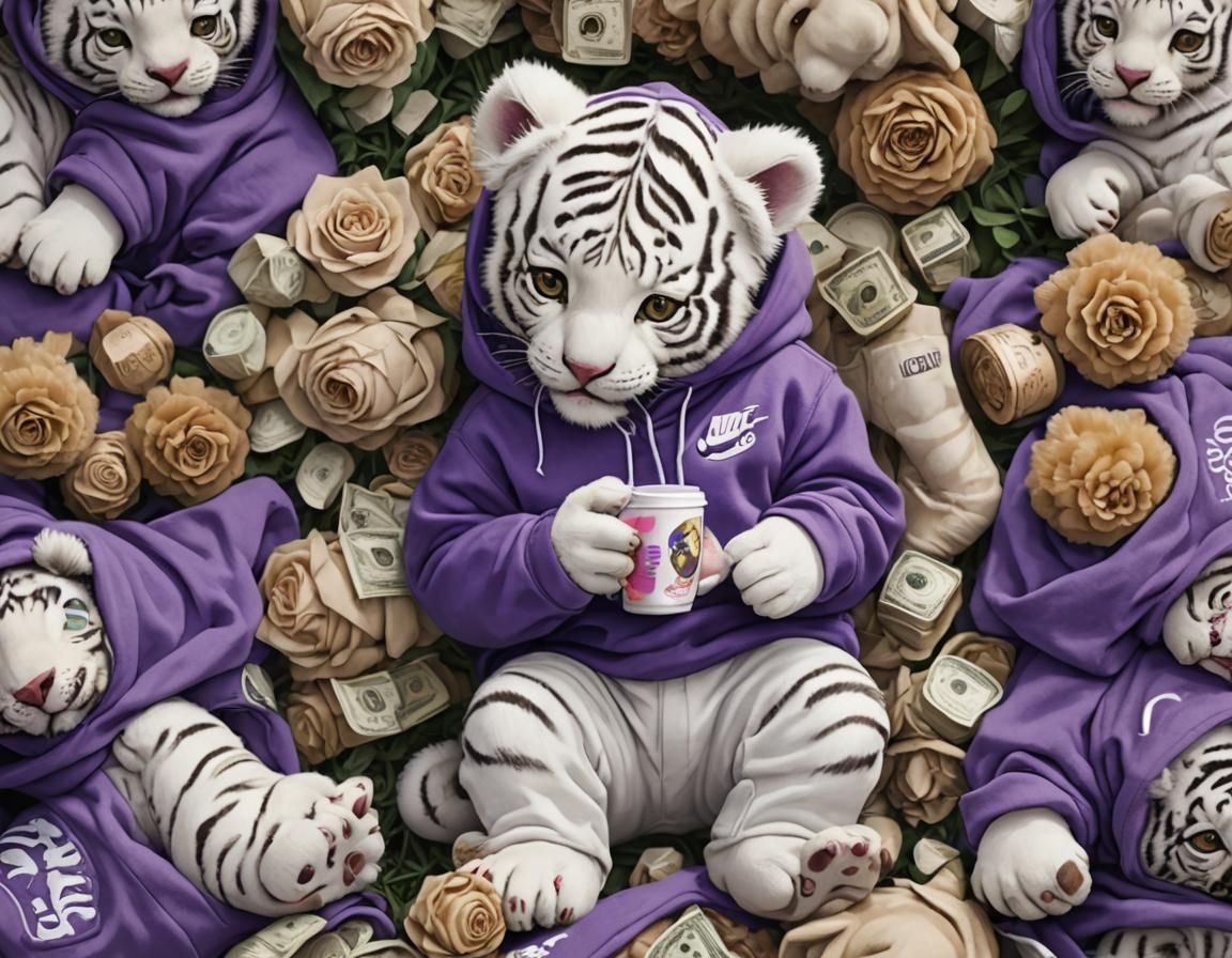 Sad Tiger Cub in Garden: 3D Digital Art