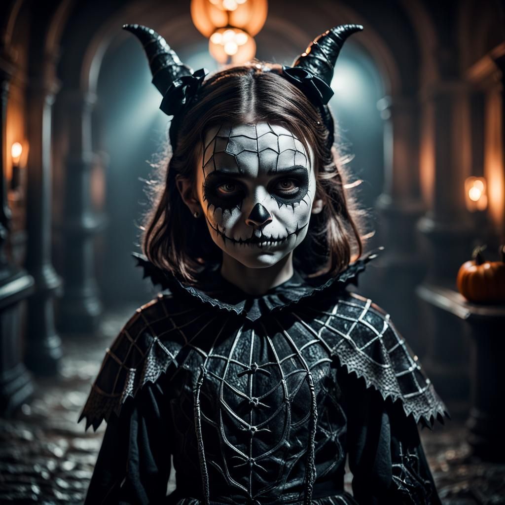 Halloween Girl Portrait in Hyper-Realistic Style