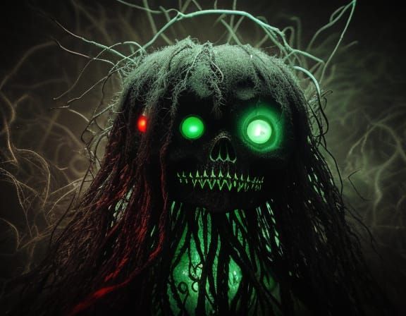 Eldritch Voodoo Doll in Dark Ritual - Grunge Oil Painting