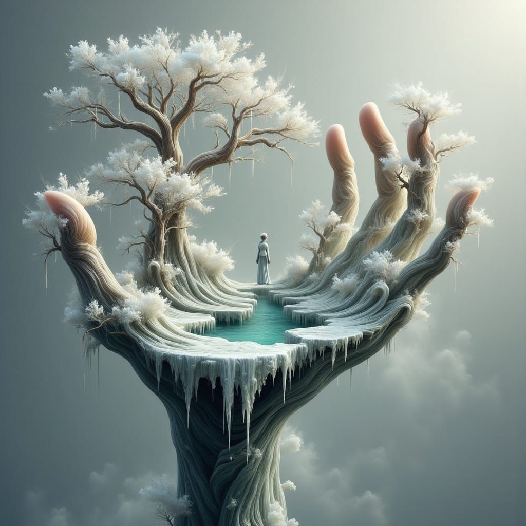 Surreal Winter Wonderland with Hyper-Realistic Textures