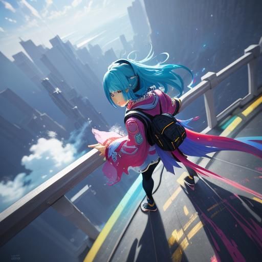 Vibrant Chalk Anime Art in 3D