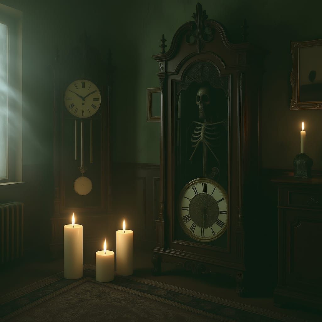 Victorian Grandfather Clock with Skeleton Head