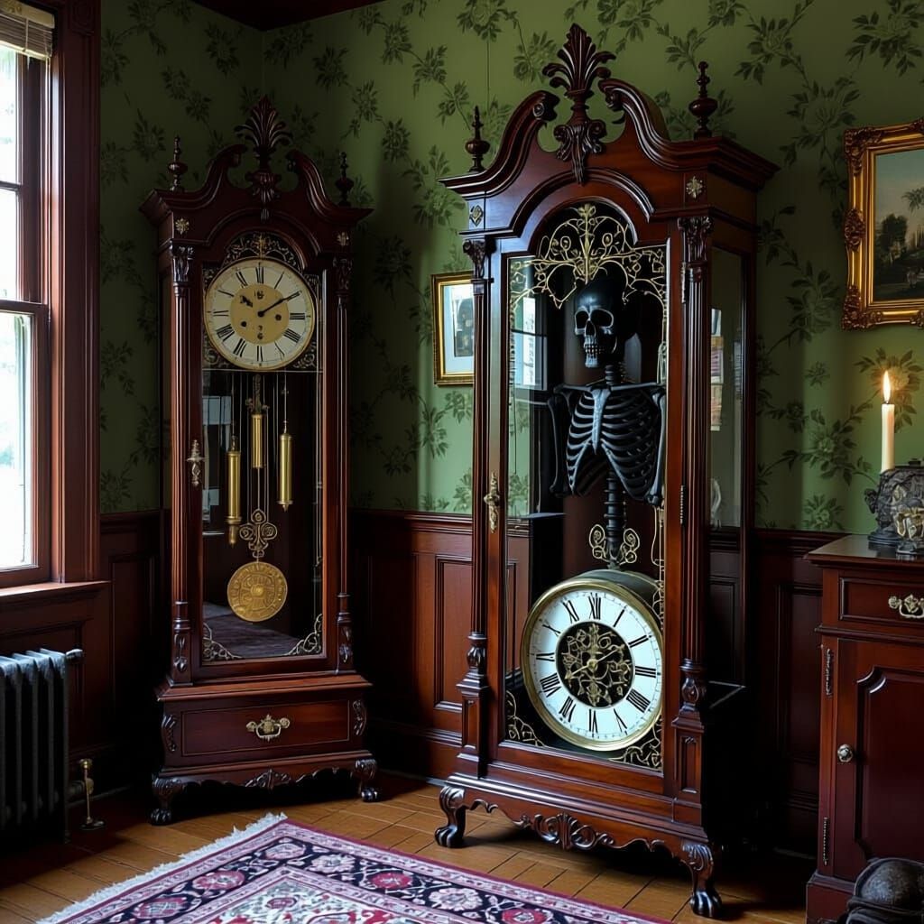 Victorian Grandfather Clock with Skeleton Detail