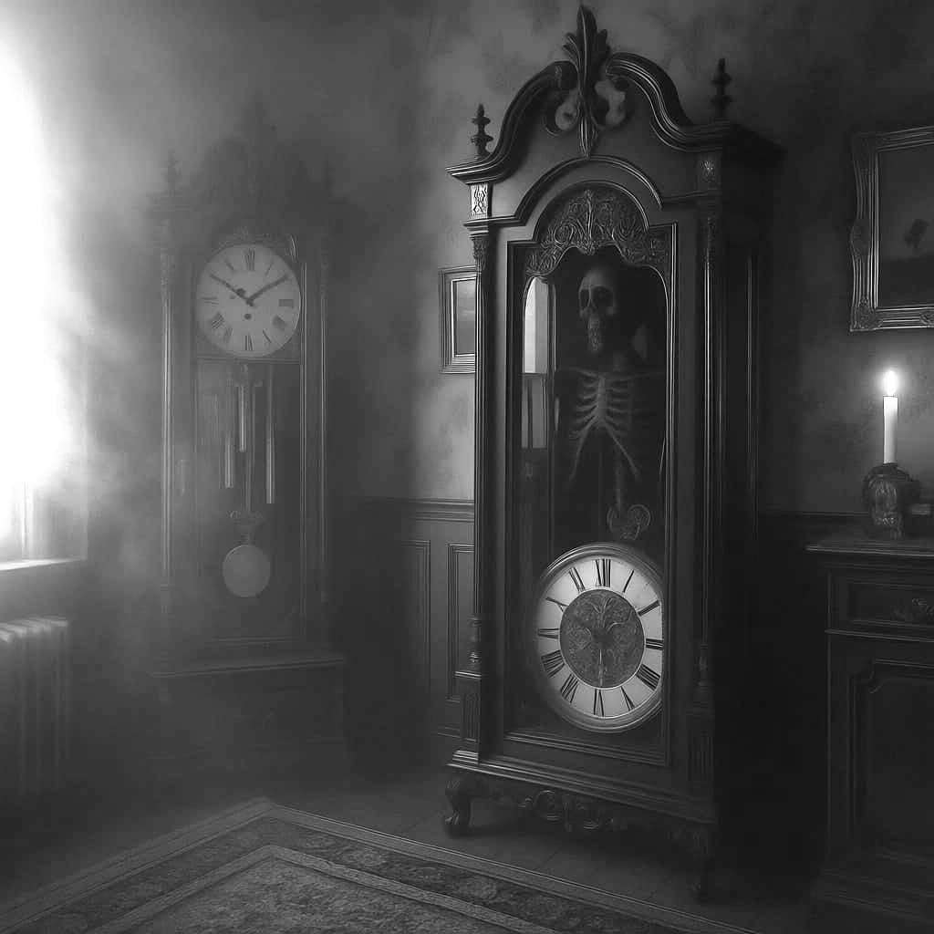 Victorian Grandfather Clock with Skeleton Head