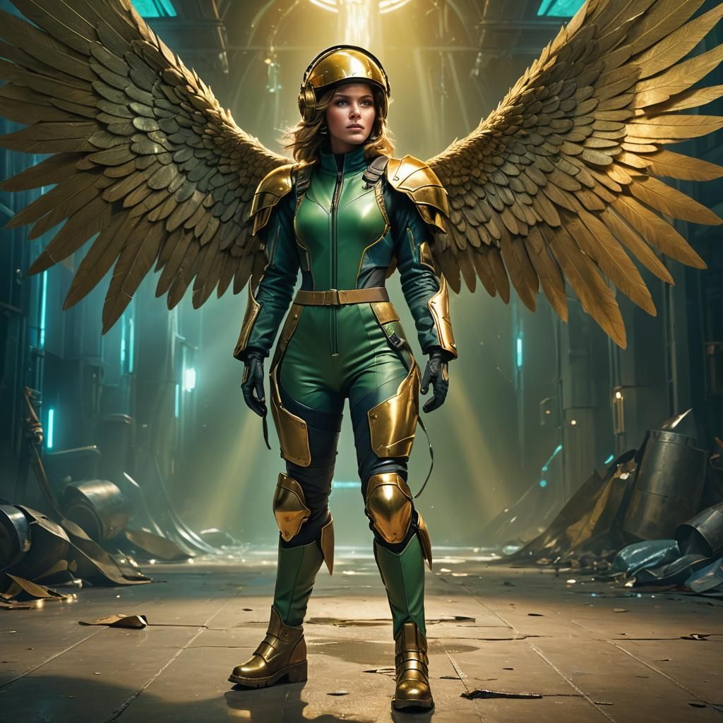 Woman with Golden Wings in Fantasy Art Style