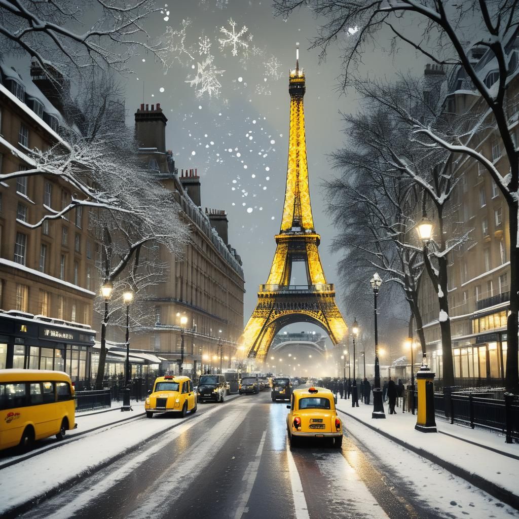 Eiffel Tower in London: Black and White Winter Scene