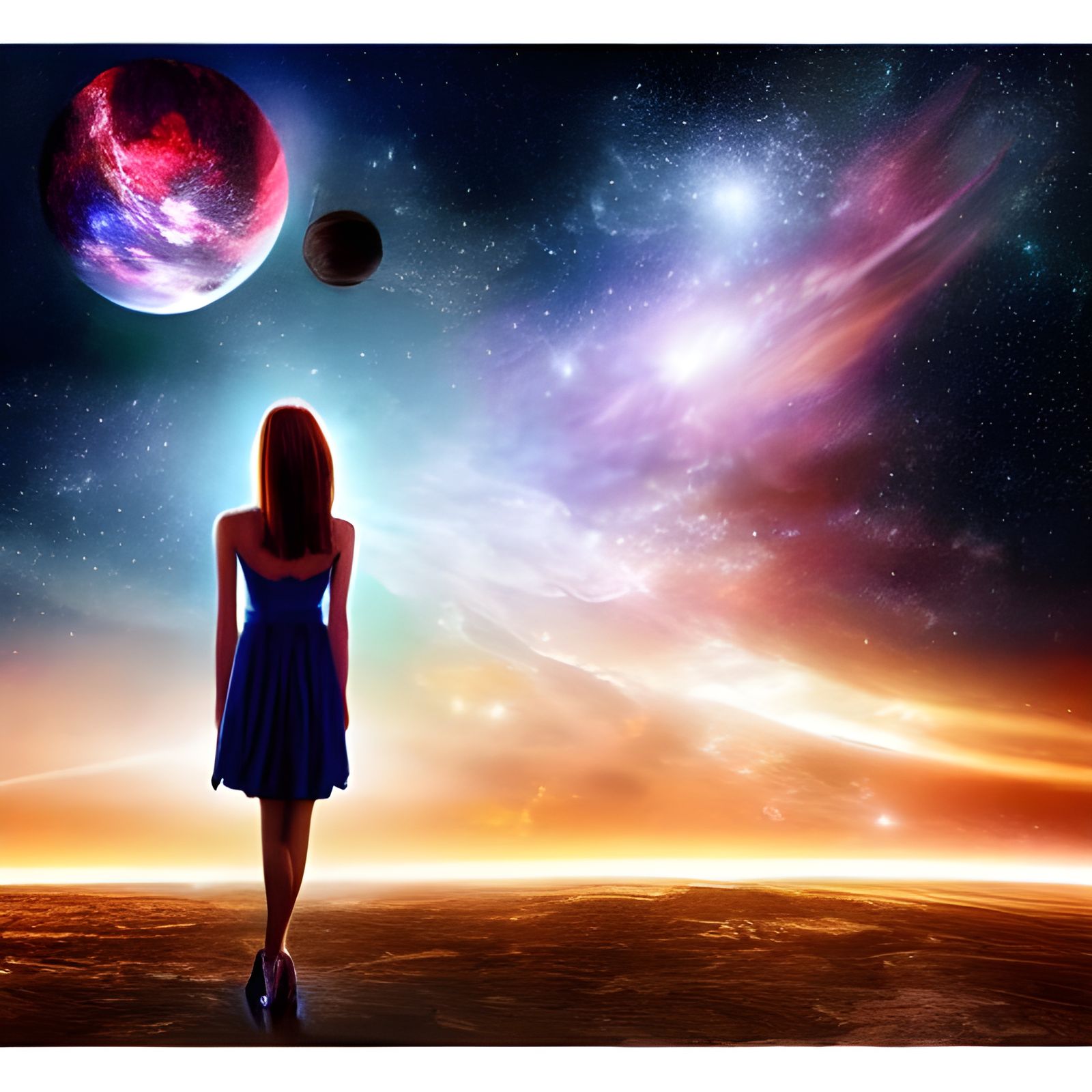 Girl Gazing Into Space: Hyperrealistic Matte Painting