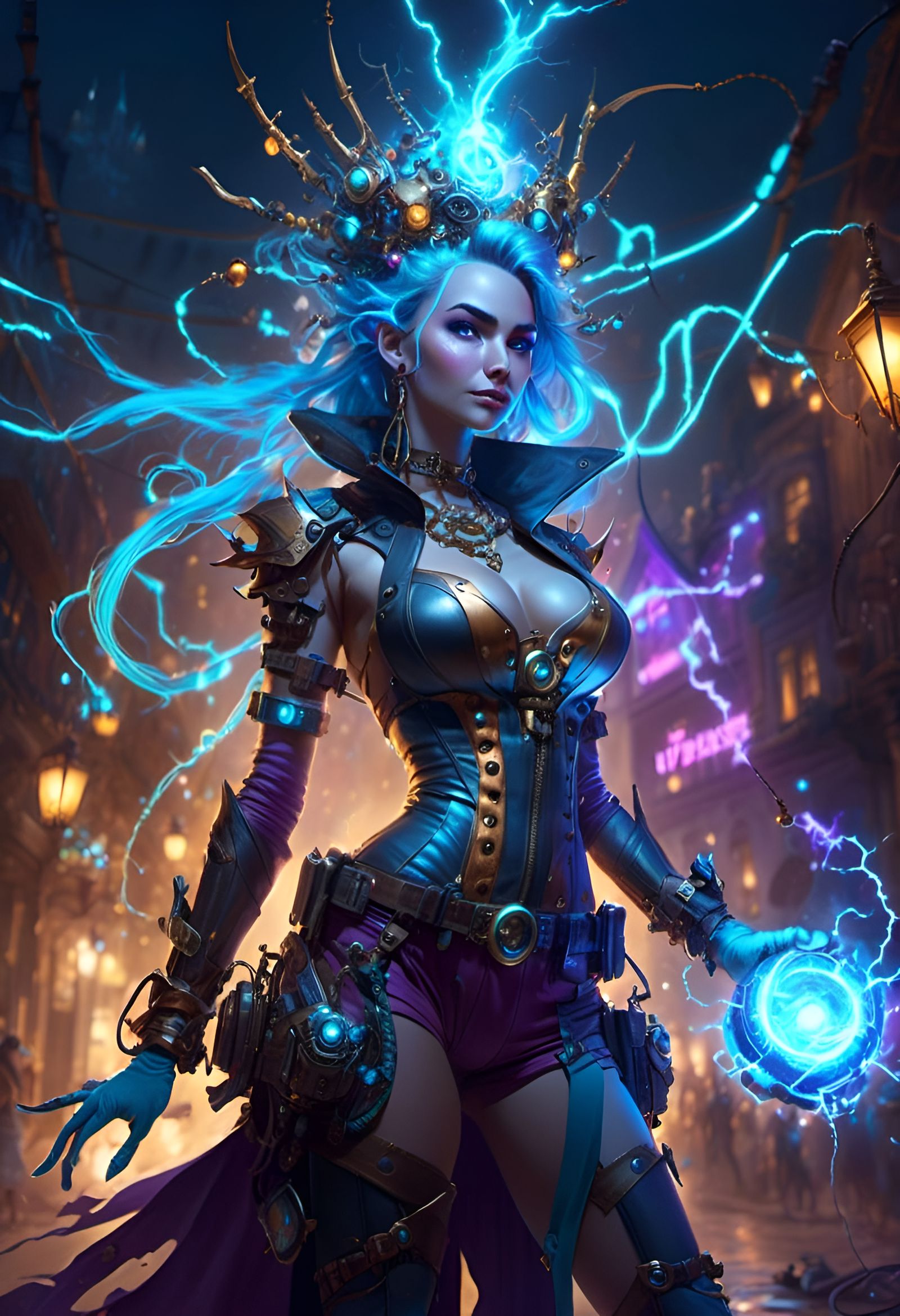 Aetherpunk Electricity Witch Portrait in Digital Art