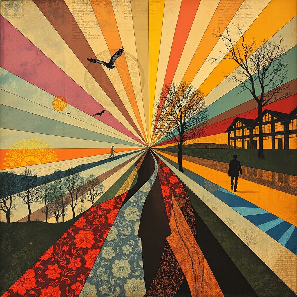 Nostalgic Memoryscape Radial Art with Textile Patterns