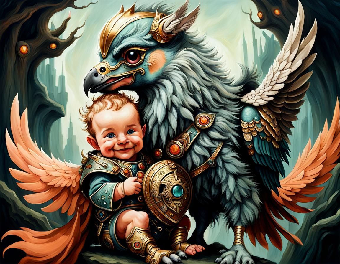 Futuristic Viking Baby and Mythical Hippogriff in Burton Sty...