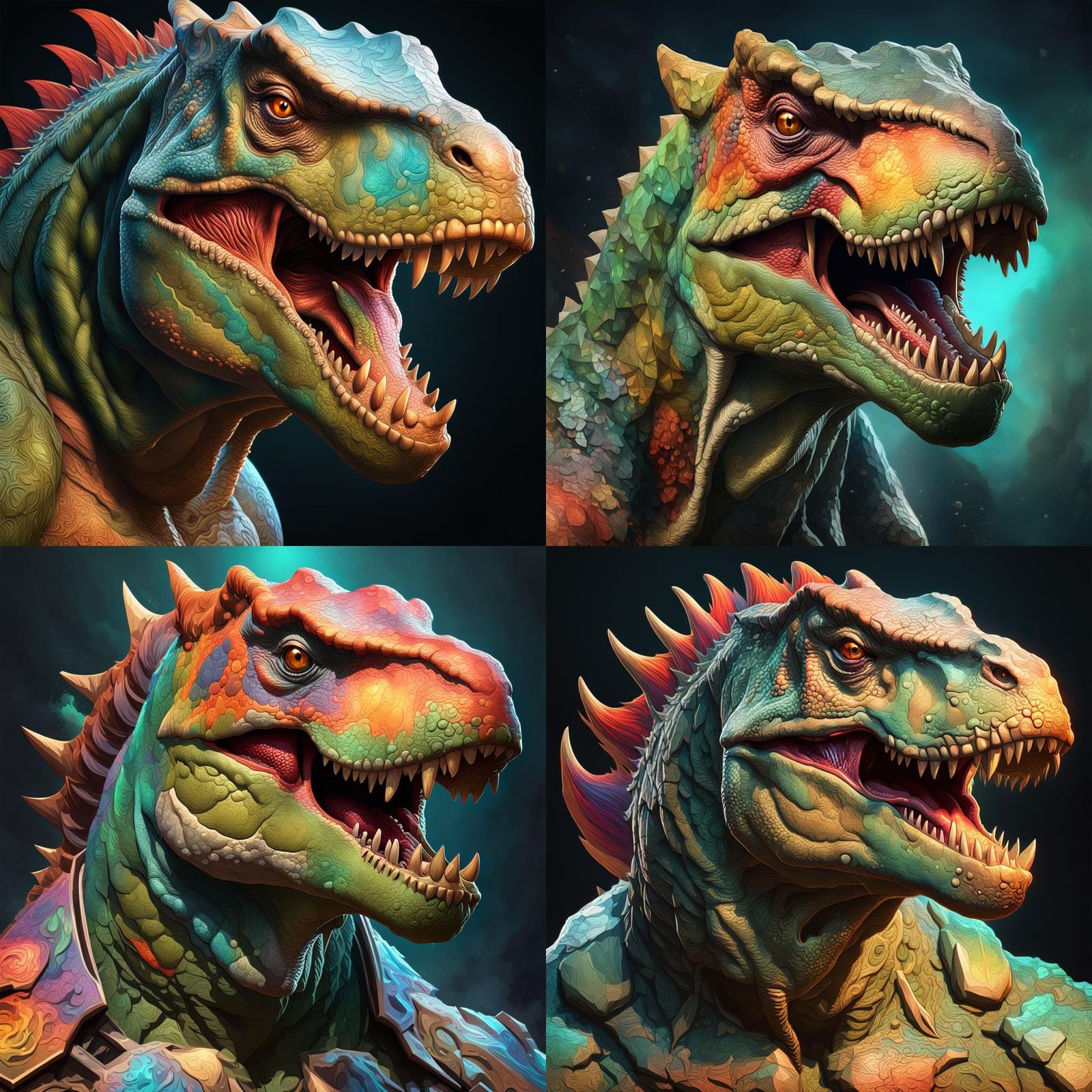 Hyperdetailed T-Rex Portrait in Art Nouveau Style