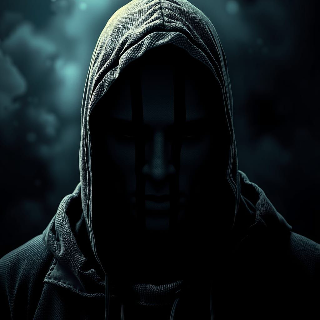 Hooded Figure Stippling Portrait in 3D Style