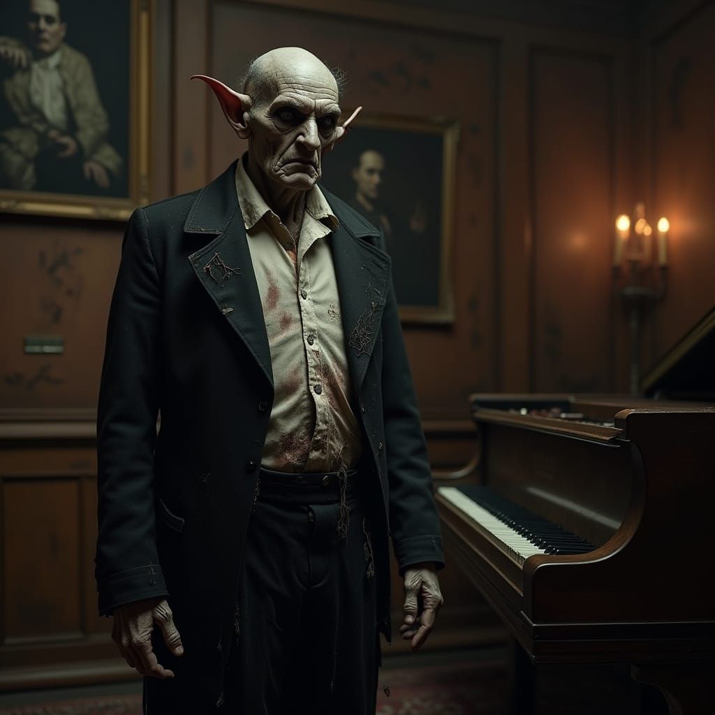 Gothic Vampire in Tattered Formal Attire